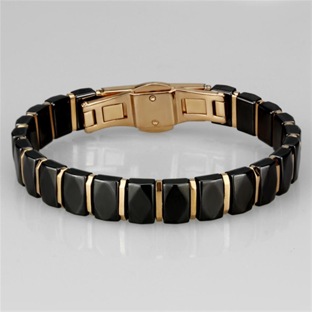 3W992 - IP Rose Gold(Ion Plating) Stainless Steel Bracelet with Ceramic in Jet-3