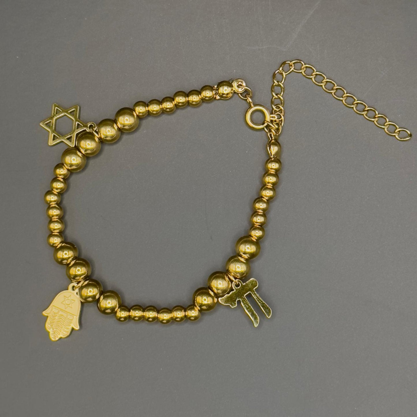 Star of David, Hamsa, and Chai Charm Bracelet-2