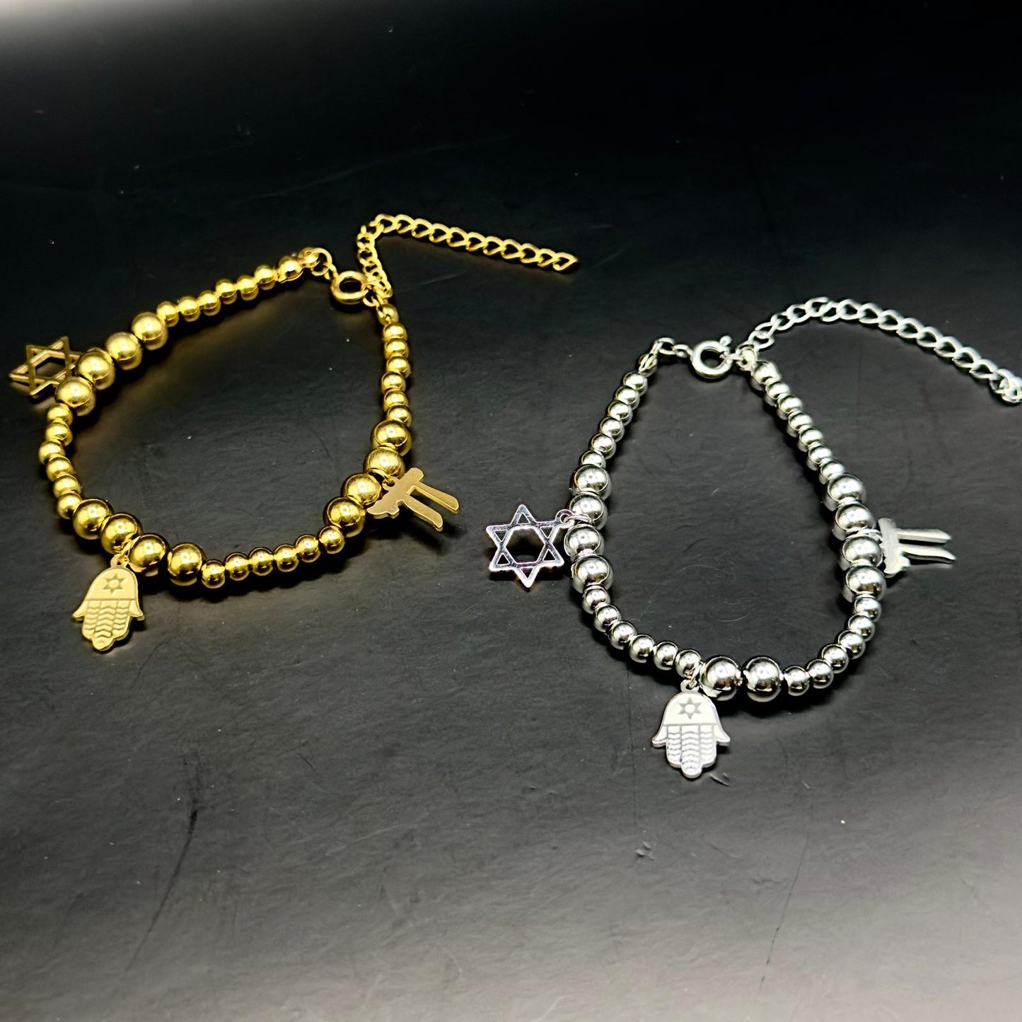 Star of David, Hamsa, and Chai Charm Bracelet-0