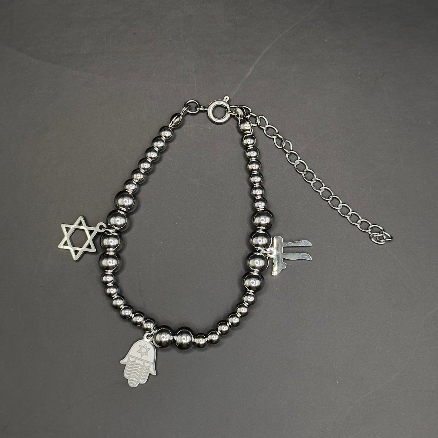 Star of David, Hamsa, and Chai Charm Bracelet-1