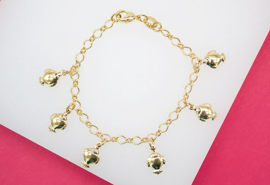 18K Gold Filled Dangle Fish Charm Bracelet-0