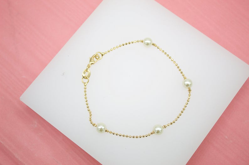 Pearl Ball Chain Bracelet (I98)-0