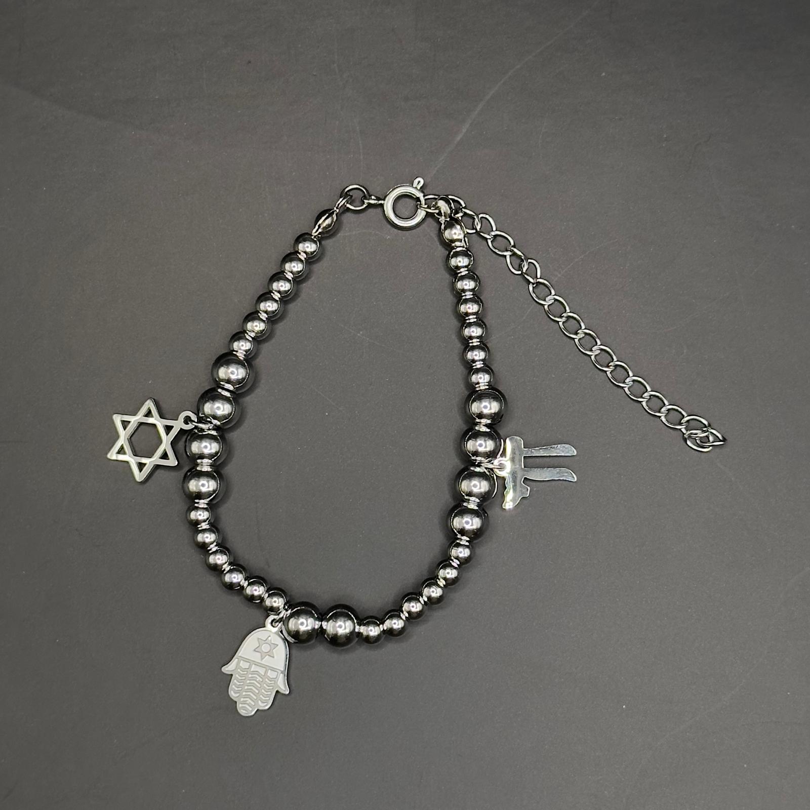 Star of David, Hamsa, and Chai Charm Bracelet-1